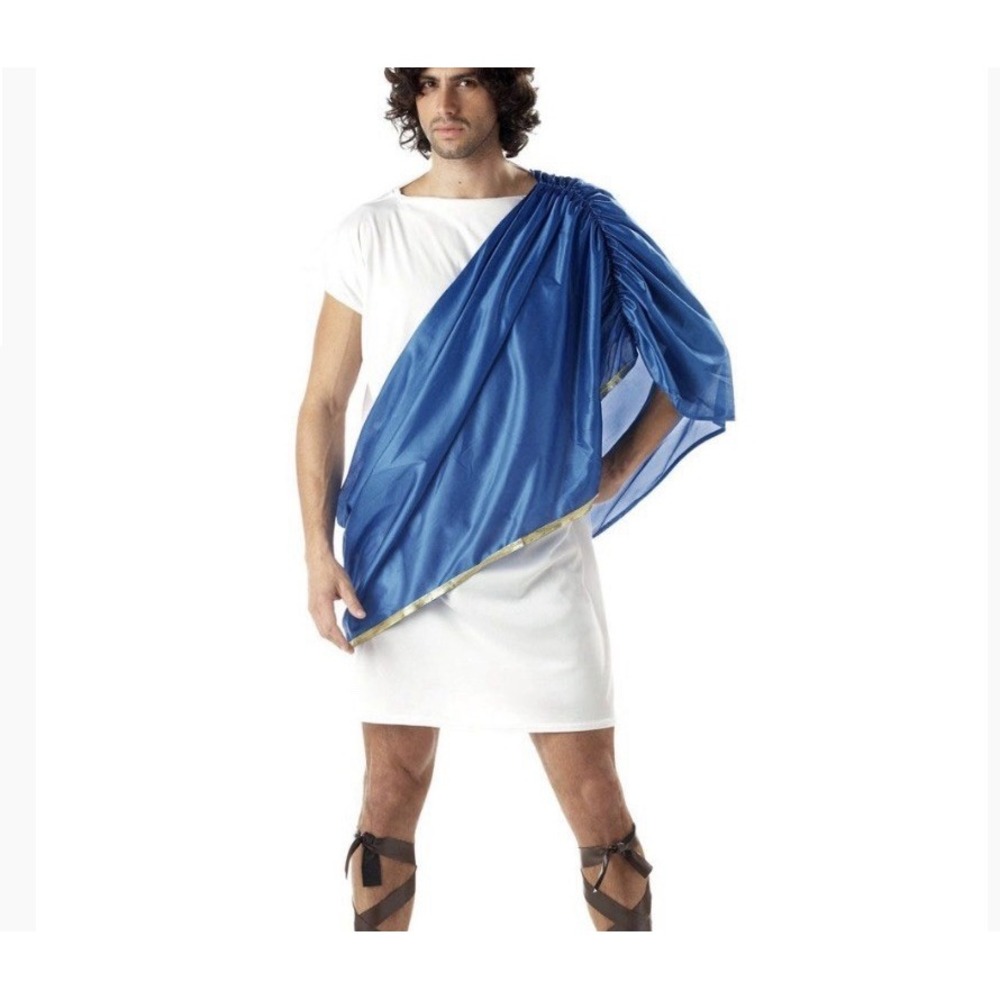 Greek God Toga Mens Mythology Adult Halloween Costume with Gold headpiece